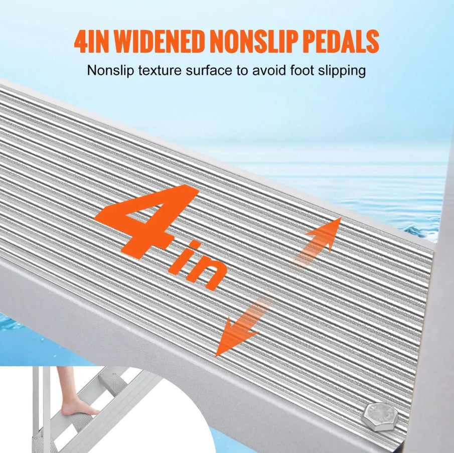 Vevor Dock Ladder 500 Lbs Capacity 30"-38" Adjustable Height 4-Step Aluminum with Dual Handrails New