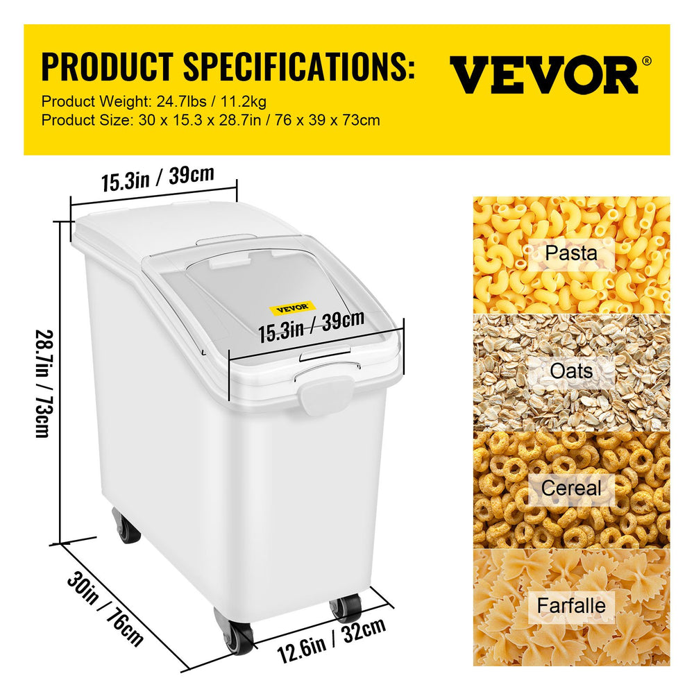 Vevor 27 Gal. Commercial Ingredient Storage Bin with Scoop and Sliding Lid 500 Cup New