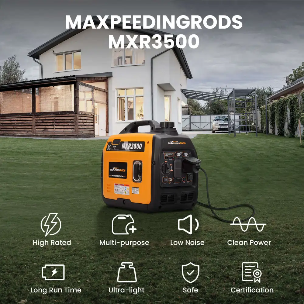 Maxpeedingrods MXR3500-CA Inverter Generator 3000W/3500W Low THD Parallel and RV Ready with CO Alert Gas New Canada Only