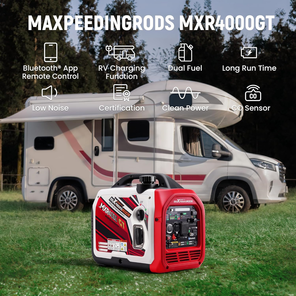 Maxpeedingrods MXR4000GT-US Dual Fuel Inverter Generator 3200W/4000W Low THD Parallel RV Ready CO Alert Bluetooth Control New