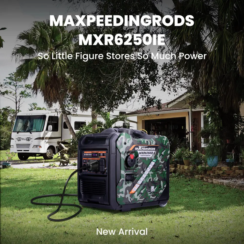 Maxpeedingrods MXR6250IE-CA Inverter Generator 5000W/5500W Low THD Electric Start RV Ready and CO Alert Gas New Canada Only