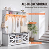 Vevor Hall Tree Entryway Bench 59" with LED Coat Rack Shoe Storage and 12 Hooks New