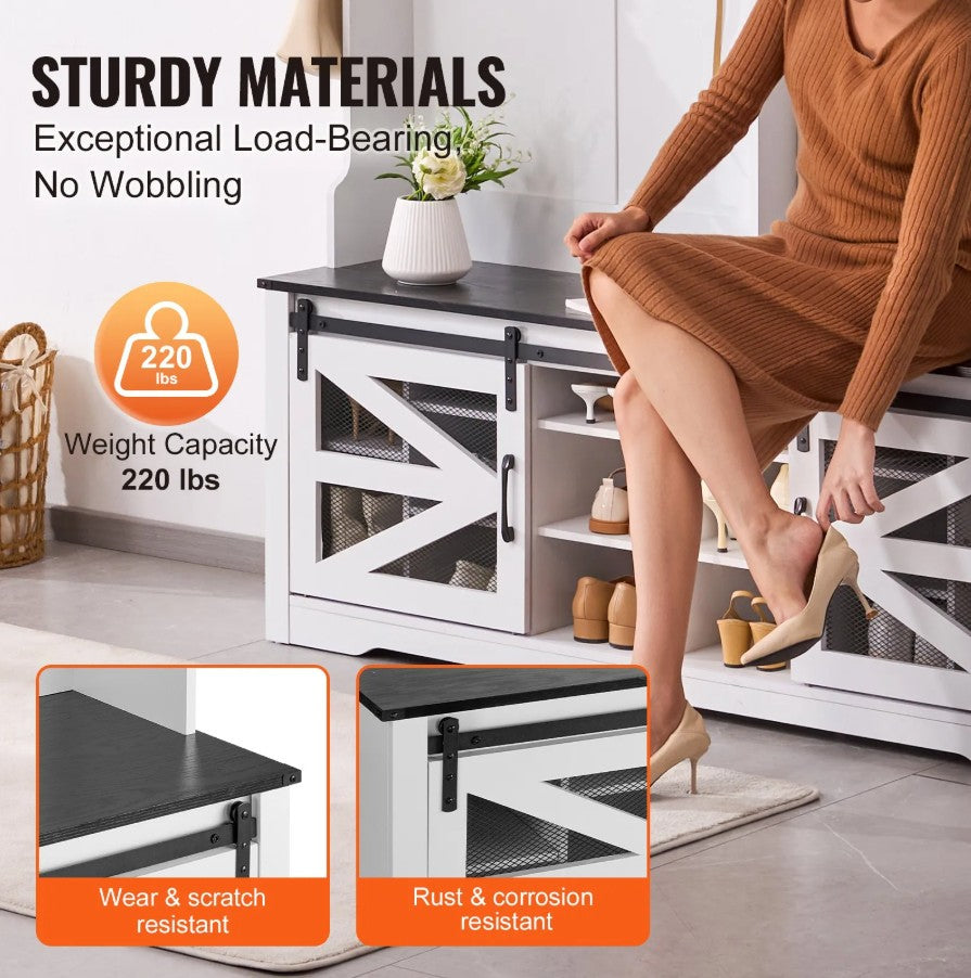 Vevor Hall Tree Entryway Bench 59" with LED Coat Rack Shoe Storage and 12 Hooks New