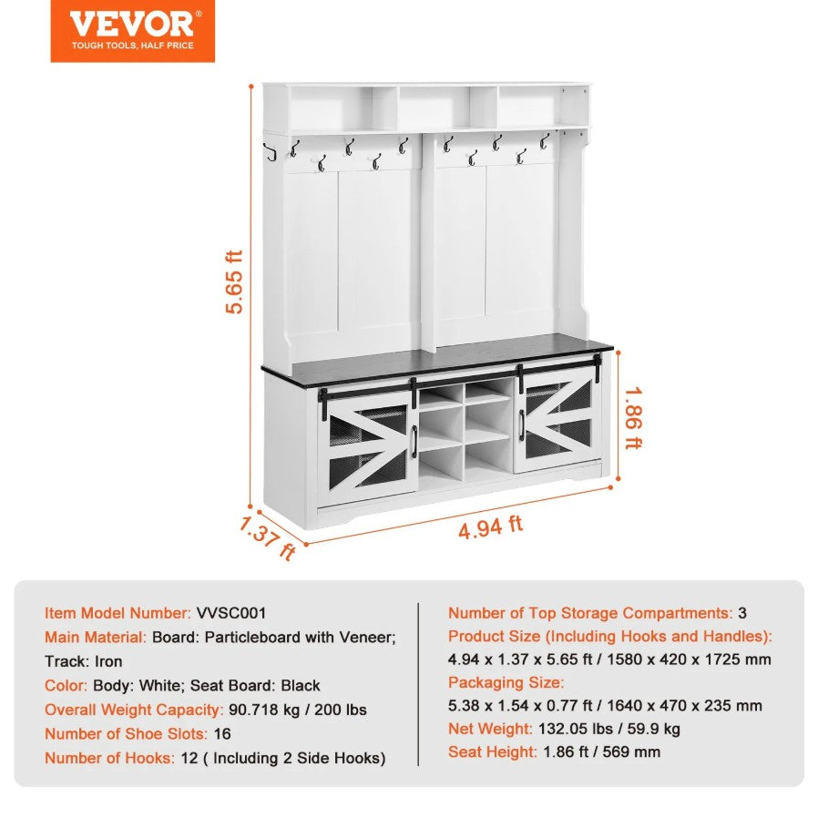 Vevor Hall Tree Entryway Bench 59