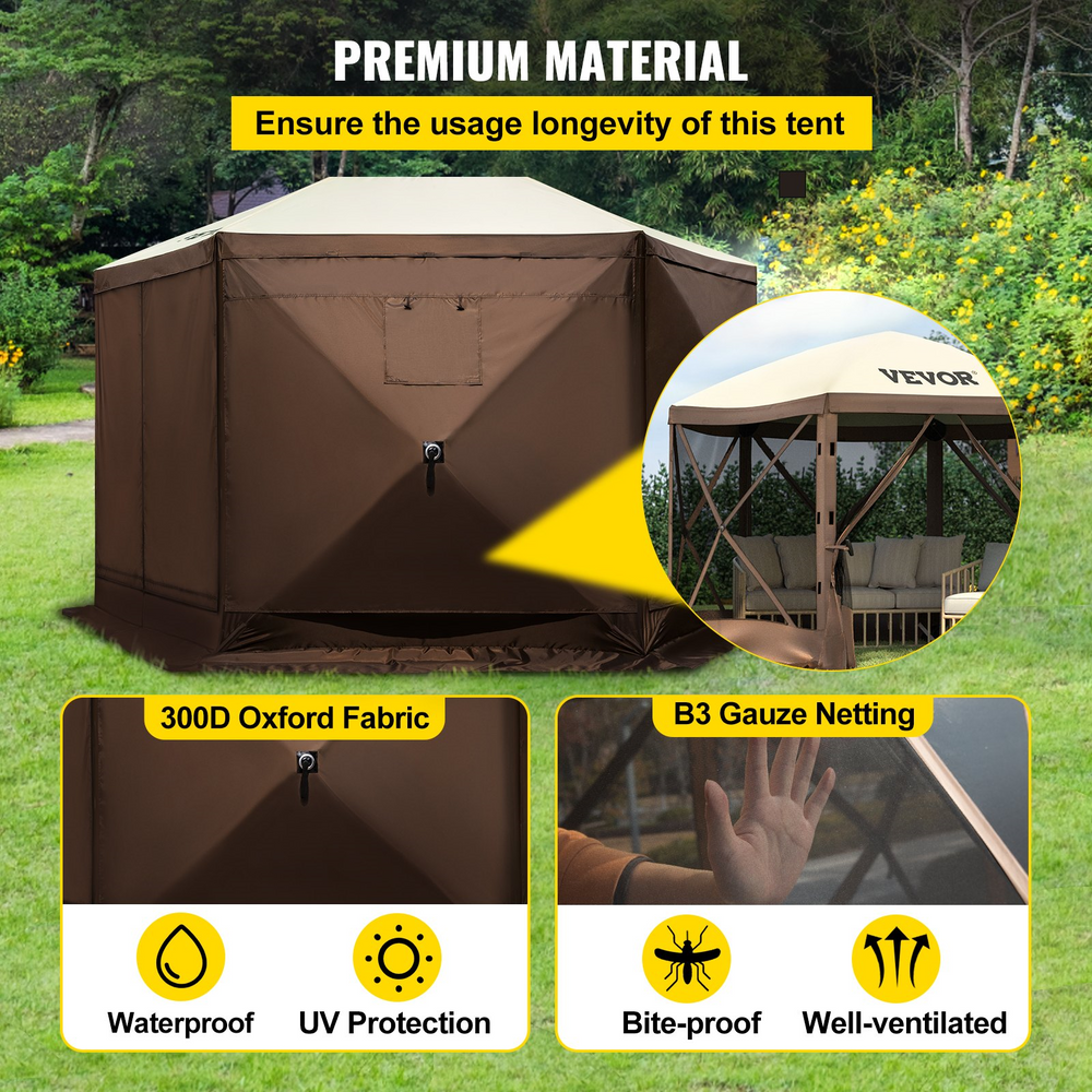 vevor tent VEVOR Gazebo Screen Tent 10 x 10 ft 6 Sided Pop-up Camping Canopy Shelter Tent with Mesh Windows Portable Carry Bag Ground Stakes Large Shade Tents