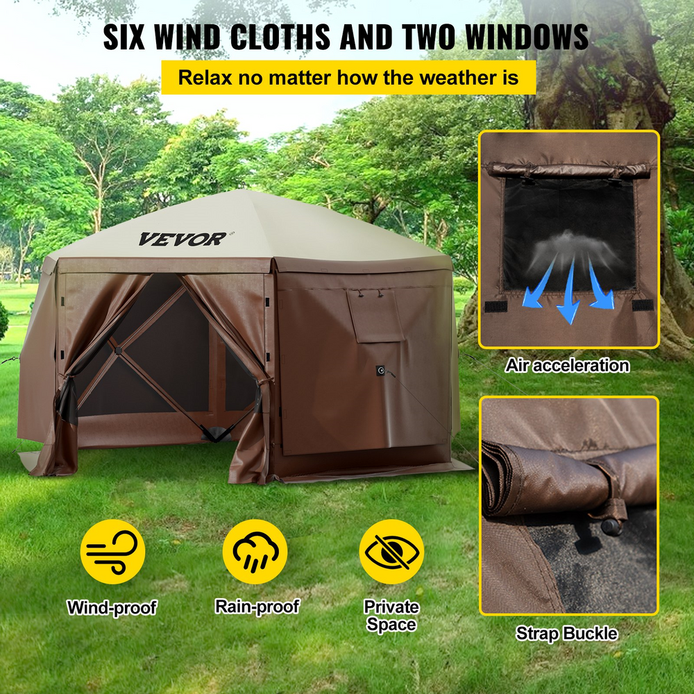 pop up storage tent VEVOR Gazebo Screen Tent 10 x 10 ft 6 Sided Pop-up Camping Canopy Shelter Tent with Mesh Windows Portable Carry Bag Ground Stakes Large Shade Tents