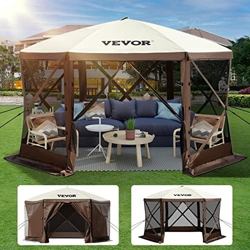 screen in tent for camping Vevor Camping Gazebo Tent 12' x 12' 6 Sided Pop Up Canopy Screen For 8 – FactoryPure