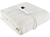Folded machine washable electric bed warmer in white with dual controller, 9 heat settings, for twin size mattress.