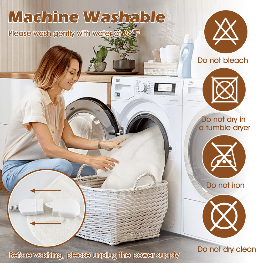 Machine washable electric bed warmer with dual controllers and 9 heat settings, designed for twin size mattresses.