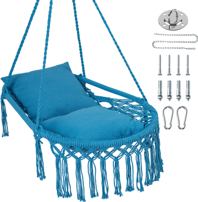 Costway Macrame Swing Hammock Chair with 2 Removable Cushions 31864954 New