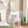 Makeup Dressing Table and Bench 3 Drawers and Cushioned Stool for Girls-White - Gallery View 1 of 10