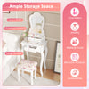 Makeup dressing table with removable mirror, three drawers, and cushioned stool in elegant white for organized.