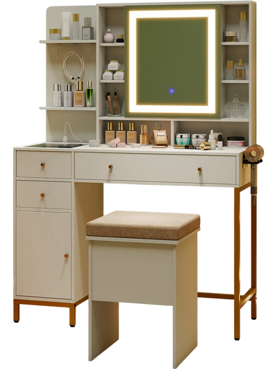 Costway Makeup Vanity Dressing Table Stool Set White 3 Lighting Modes Cabinet 64129357 New
