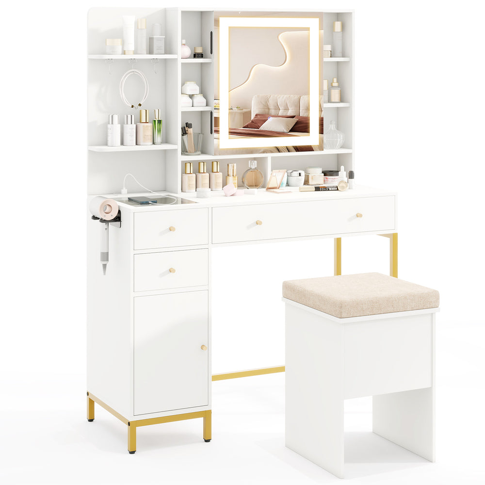 Stylish cushioned stool for the makeup dressing table set, designed for comfort during beauty routines and elegance.