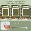 3-color LED lighted mirror with adjustable brightness, showcasing warm yellow, warm white, and cool light modes for.