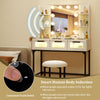 Bedroom makeup vanity desk with Hollywood mirror, 10 bulbs, and smart human body induction light for easy makeup.
