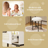 HD mirror with 10 Hollywood bulbs and soft cushioned stool for a stylish bedroom makeup vanity setup.