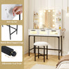 Bedroom makeup vanity desk with Hollywood mirror and lights, featuring adjustable brightness and sturdy metal legs.