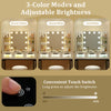 Bedroom makeup vanity desk with Hollywood mirror, 3-color LED lights, and adjustable brightness for perfect makeup.