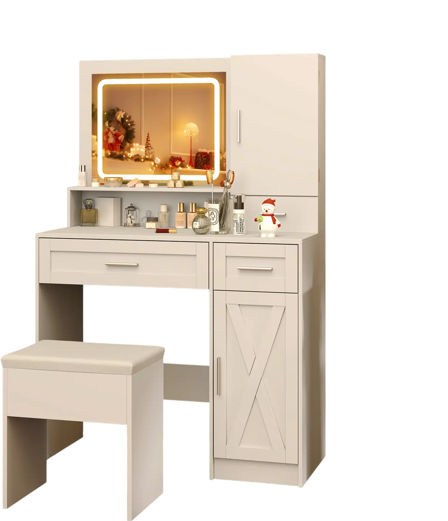 Costway Makeup Vanity Desk Mirror Lights Stool Set White 52697341 New
