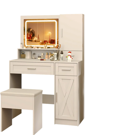 Costway Makeup Vanity Desk Mirror Lights Stool Set White 52697341 New