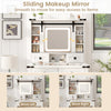 Sliding makeup mirror with adjustable storage shelves, featuring a 3-color LED light for easy access to items.