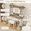 Makeup vanity desk in white with LED mirror, 6 adjustable shelves, and 4 drawers for organized storage.