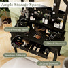 Makeup vanity table set in black featuring a spacious tabletop, tri-folding mirror, and two large drawers for ample.