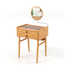 Bamboo makeup vanity table with movable mirror and two storage drawers, perfect for small spaces and stylish.