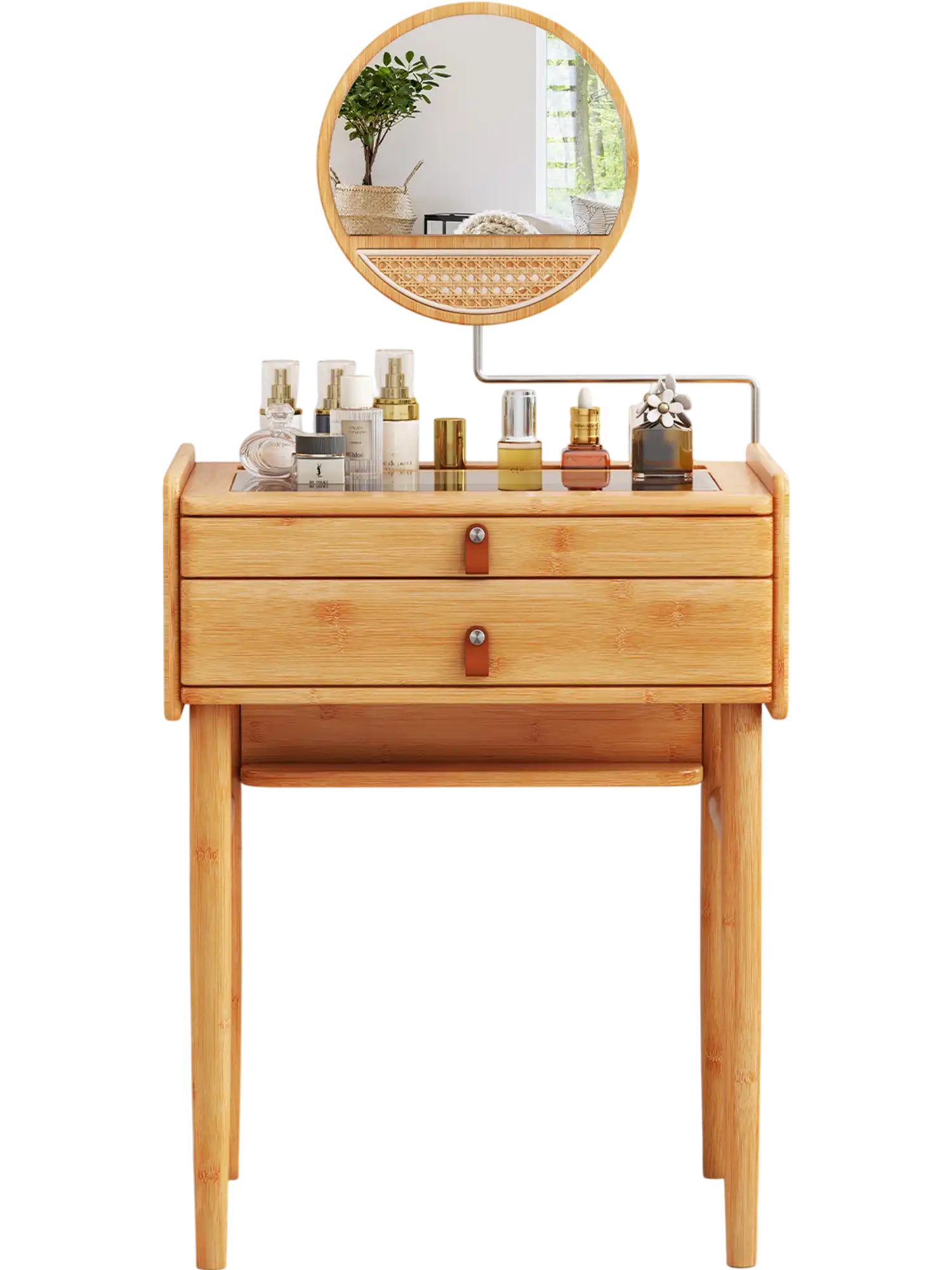 Costway Bamboo Makeup Vanity Table w/ Mirror 2 Storage Drawers 31526978 New