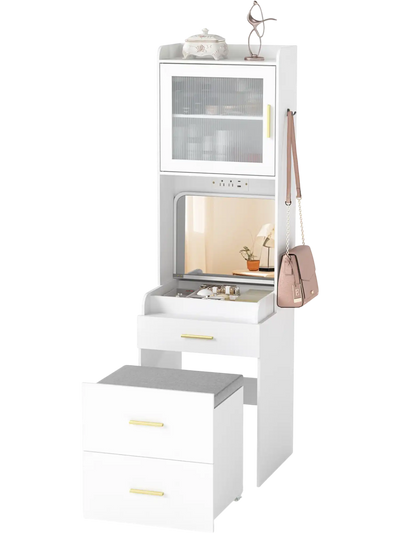 Costway Makeup Vanity Flip-Top Mirror Power Outlets Storage Stool 64224360 New