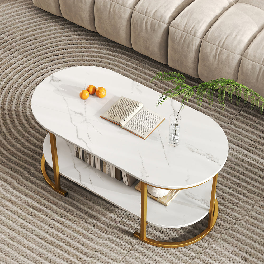 Marble Coffee Table with Open Storage Shelf-White - Gallery View 1 of 10