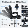 Massage office chair in black with reclining backrest, adjustable height, and retractable footrest for ultimate comfort.