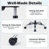 Close-up of the strong gas rod and 5-claw base of the black massage office chair for smooth height adjustment.