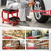 Mechanic rolling stool in red with soft padded seat, tool trays, and magnetic drawer, ideal for garage and DIY projects.