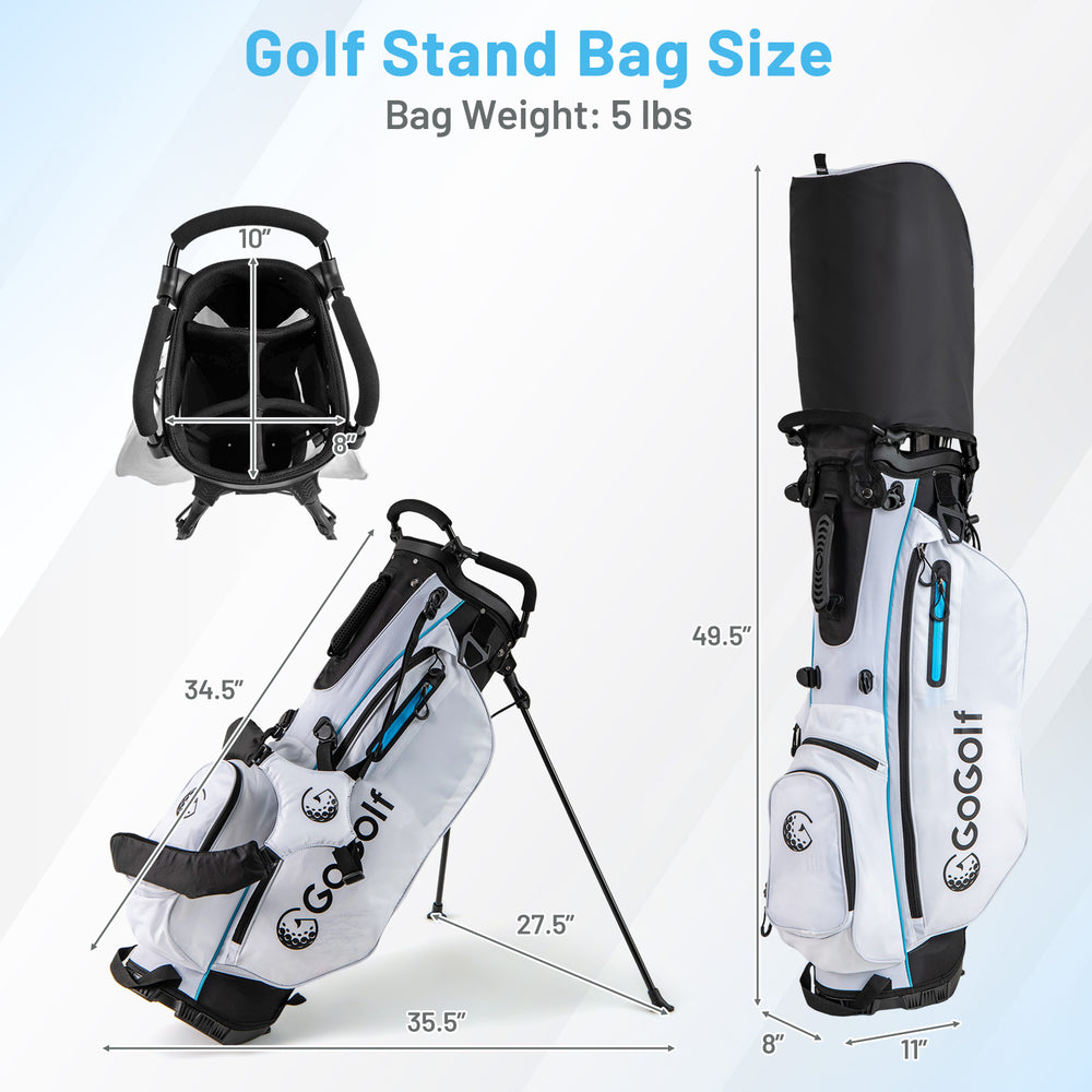 Men's complete golf clubs and bag set in white, featuring a lightweight design and multiple storage pockets for.