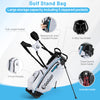 Men's golf stand bag in white with 5 zippered pockets, dual shoulder straps, and waterproof valuable pocket for easy.