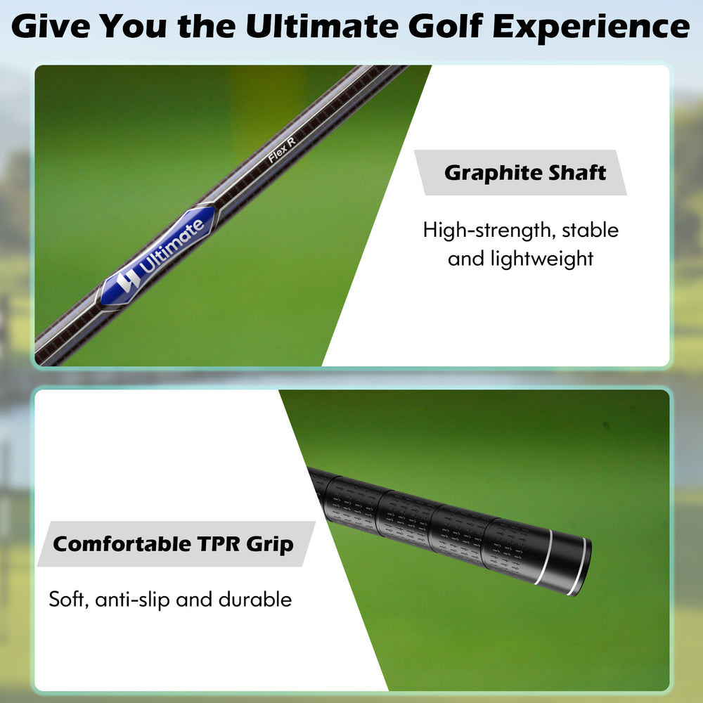 Graphite shaft and comfortable TPR grip from the Men's 9 Pieces Complete Golf Club Set for enhanced golfing performance.