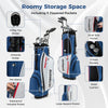 Left-handed golf stand bag in blue with 5 zippered pockets, umbrella holder, and lightweight portable design.