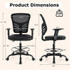 Mesh drafting chair with adjustable armrests and foot-ring, featuring ergonomic design and dimensions for comfort and.