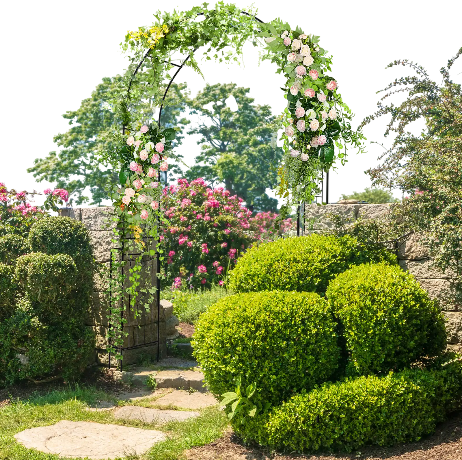 Costway 7.9' Metal Garden Arch Backdrop Stand Fence for Climbing Plants Black 34827916 New