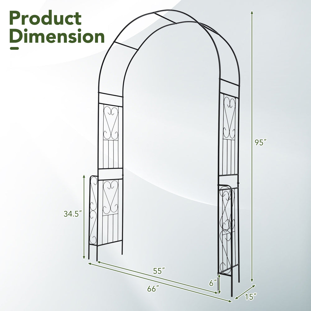 Metal garden arch backdrop stand with fence, 7.9 feet tall, ideal for climbing plants and decorative events.