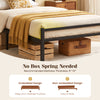 Twin size metal bed frame with upholstered headboard, featuring embedded design for mattress stability and ample under-bed storage.