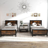 Rustic wood grain twin size metal bed frame with powder-coated slats and anti-slip foot pads for stability and support.