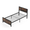 Twin size metal bed frame with rustic wood grain headboard and footboard, featuring sturdy support legs and 11".