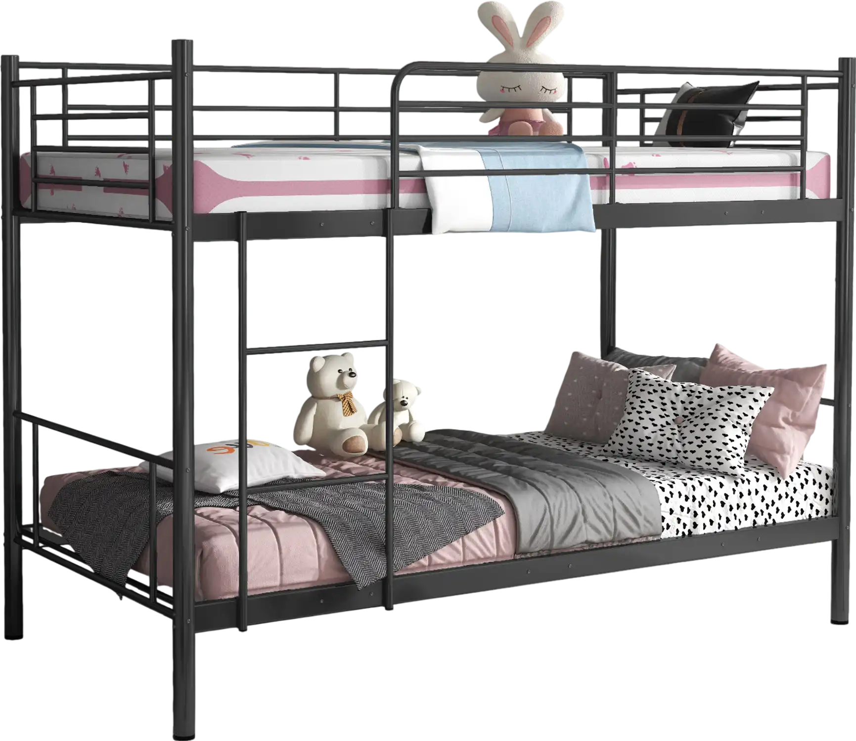 Costway Metal Bunk Bed Ladder Full-Length Guardrails Black 92165874 New