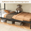 Metal bunk bed with under-bed storage space, featuring a black finish and safety guardrails, ideal for youth hotels or.