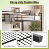 Metal bunk bed with black finish, featuring 20+20 metal slats, reinforced center bar, and full-length safety guardrail.