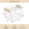 Twin over full metal bunk bed in white with safety guardrail and ramp ladder, ideal for small spaces and low ceilings.