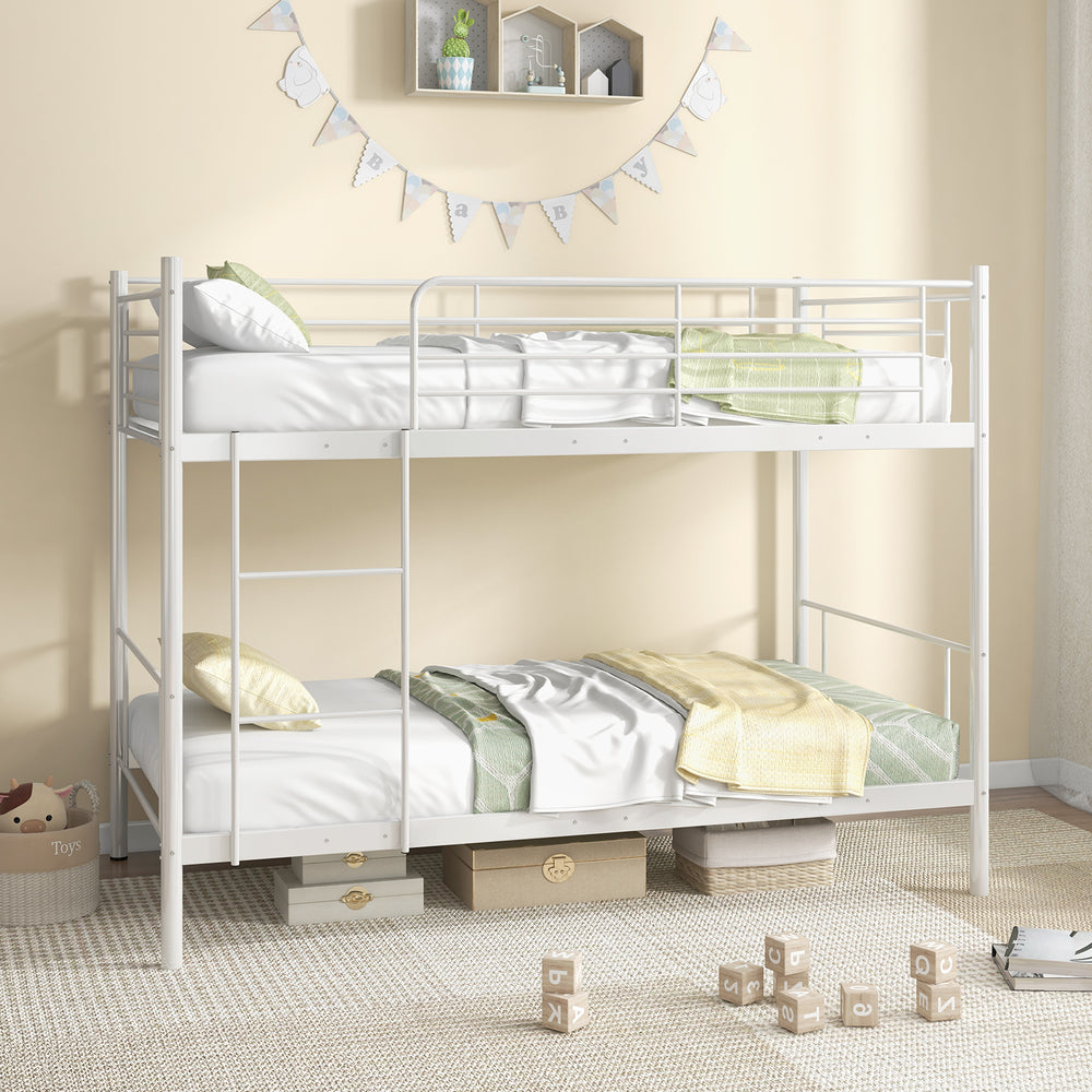 Metal Bunk Bed with Ladder and Full-length Guardrails-White - Gallery View 1 of 9